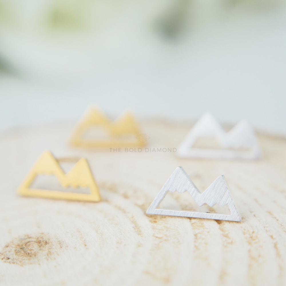 Minimalist Mountain Stud Earrings Silver Gold